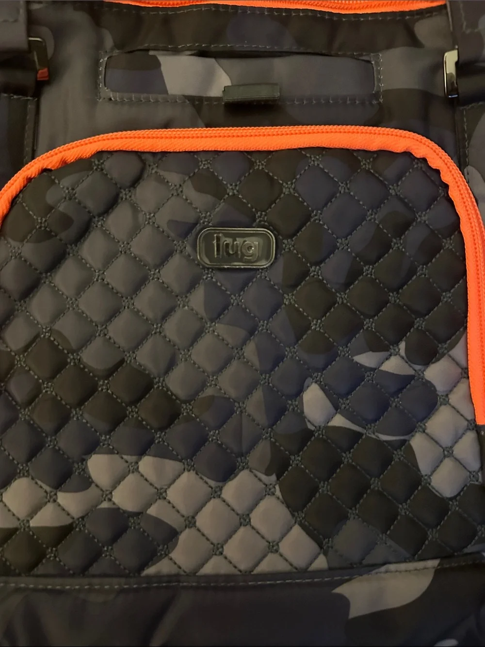 LUG Propeller- Quilted Camouflage Tote with Coral Zippers